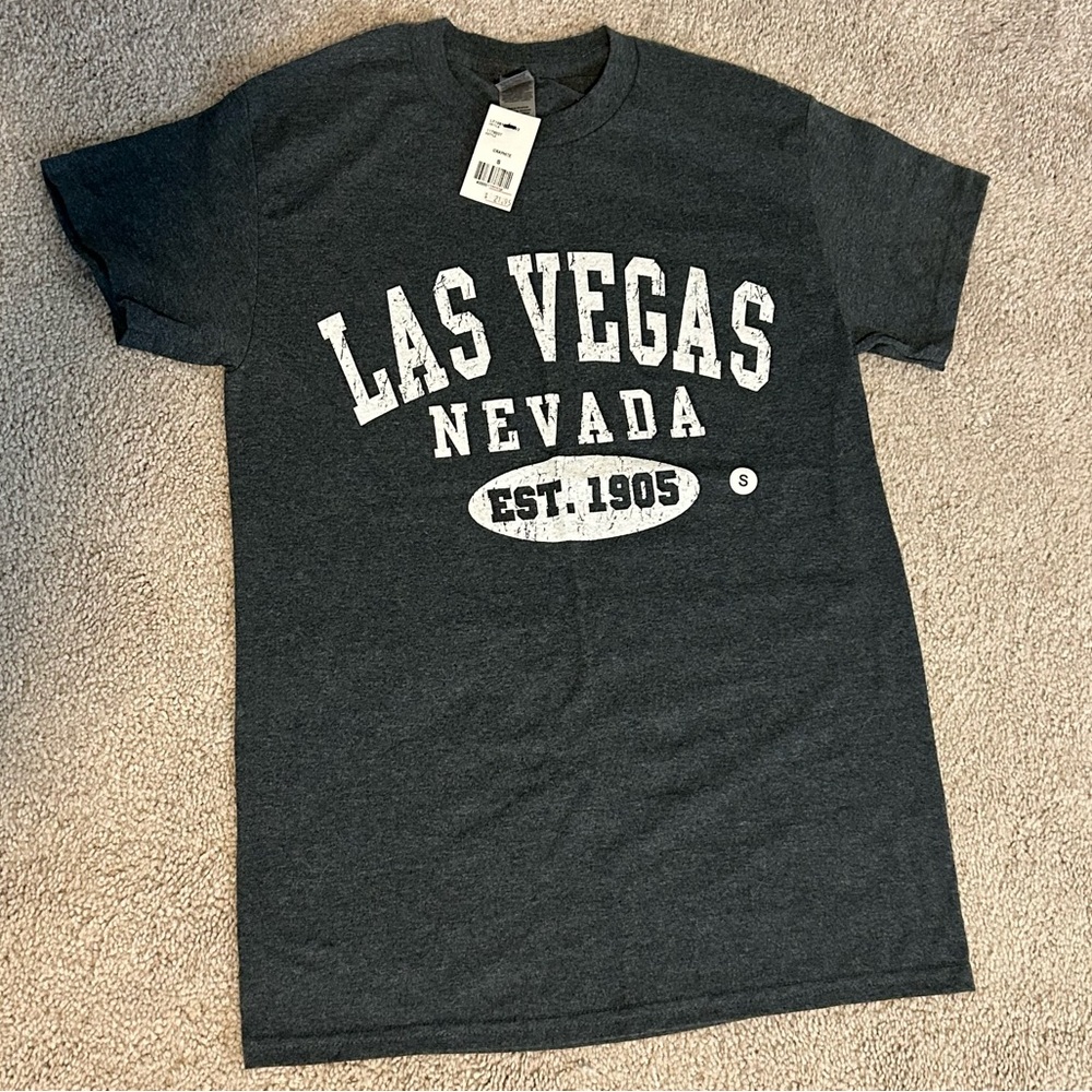 NWT Las Vegas T-Shirt short sleeve Tee Dark Gray Cotton Blend size Small